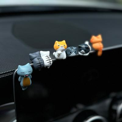 Yousheng 6Pcs Mini Cat Statues Car Center Console Decoration Set Adorable Simple Installation Rear View Mirror Cute Kitty Figurines