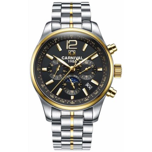 

CARNIVAL 8702G Мужские механические часы с индикатором фазы Солнца и Луны (Черный/Золотой/Металл)