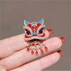 Chinese Style Red Lion Dance High End Accessory Enamel Painted Brooch