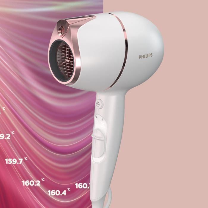 PHILIPS BHD628/00 - Sèche-cheveux prestige - SenseIQ - Capteur infrarouge - Fonction ionique - 1800W - Blanc/Rose