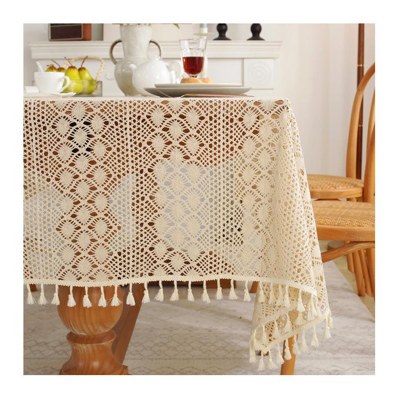 Pastoral Handmade Crochet Tablecloth Cover Towel Retro Woven Hollow Fabric Tablecloth Table Cloth