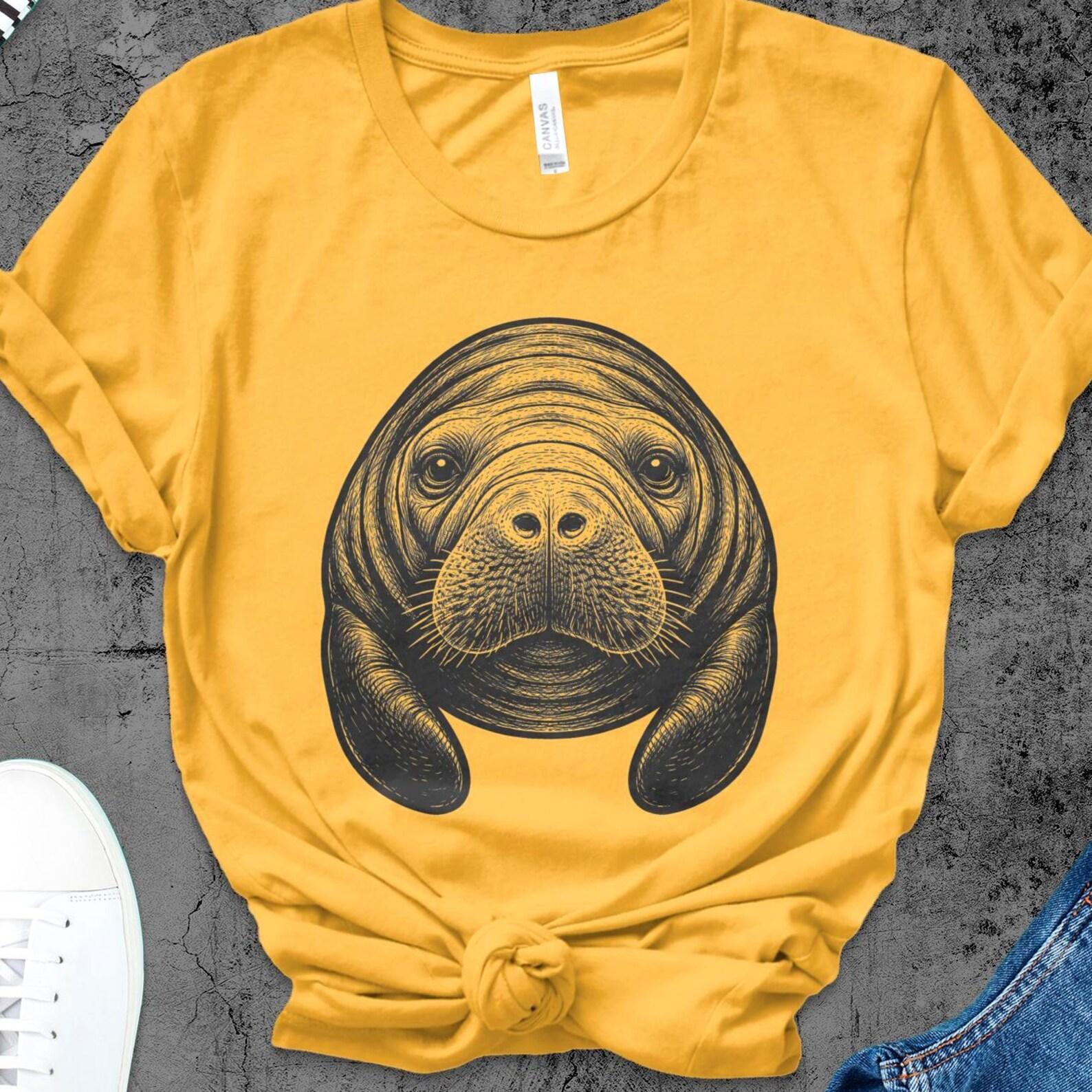 Manatee Face Shirt | Black Stencil Manatee Tee | Tattoo Style Sea Cow Head Graphic Tee | Gift For Manatee Lover 4XL