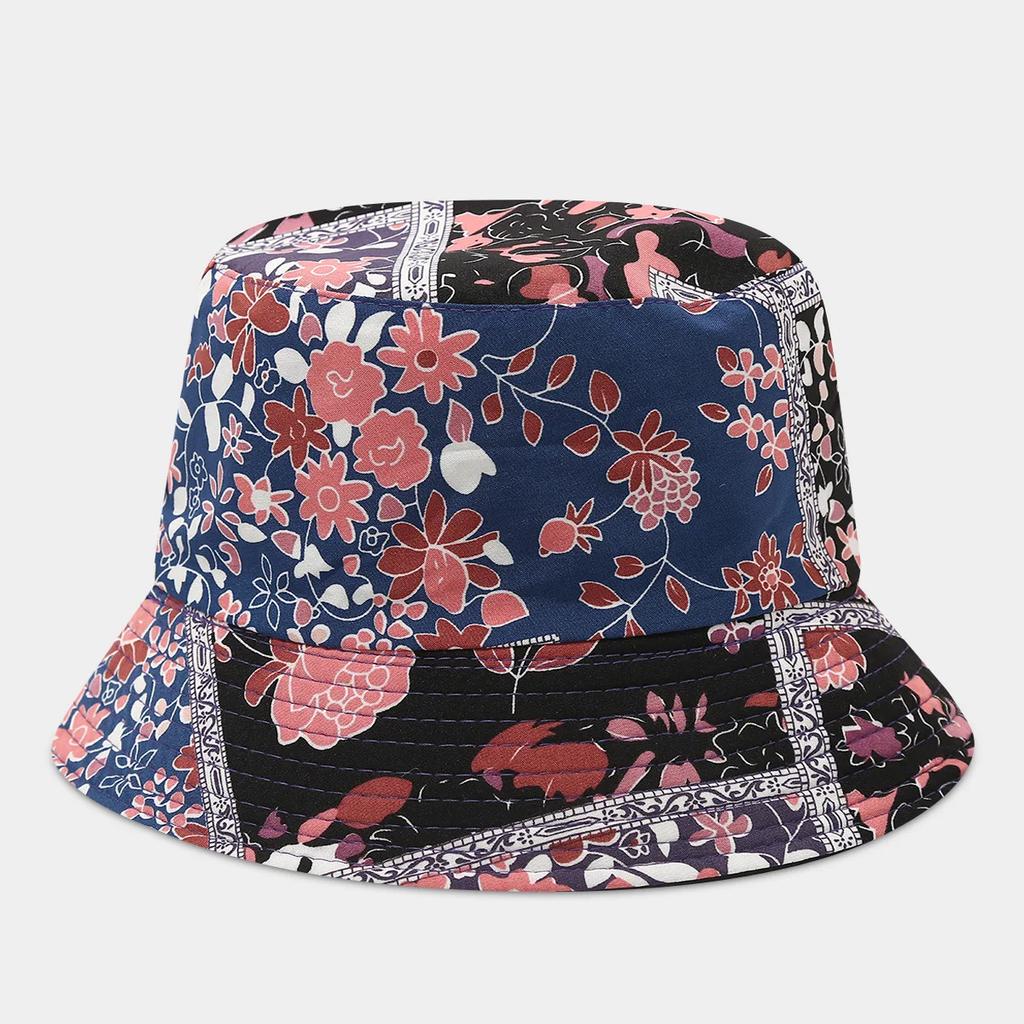 Boho style flower print double side sunscreen fisherman hat women fashionable outdoor sunshade retro sun beach bucket hat