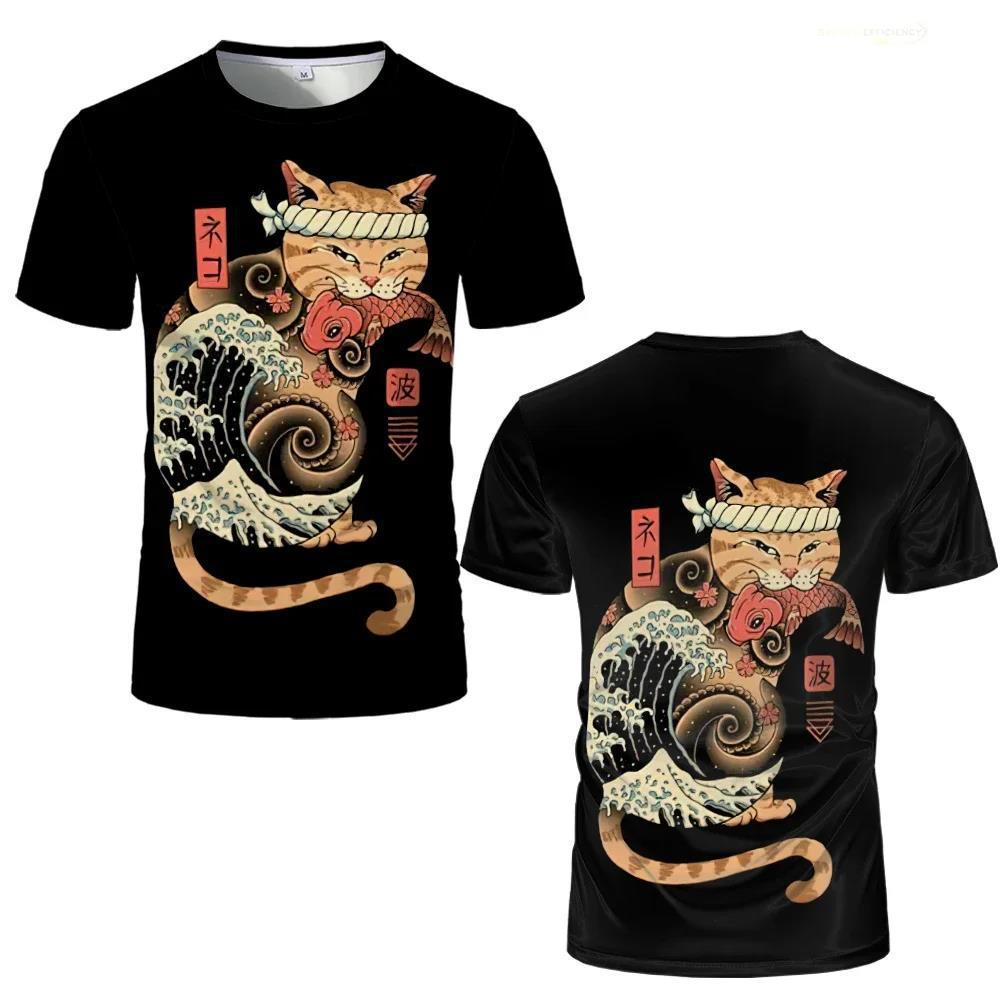 

Шуунаичи Хэллоуин Рождественский подарок Мультяшное Аниме Самурай Кот 3D-принт Новая мужская повседневная толстовка с круглым вырезом и коротким рукавом 6XL