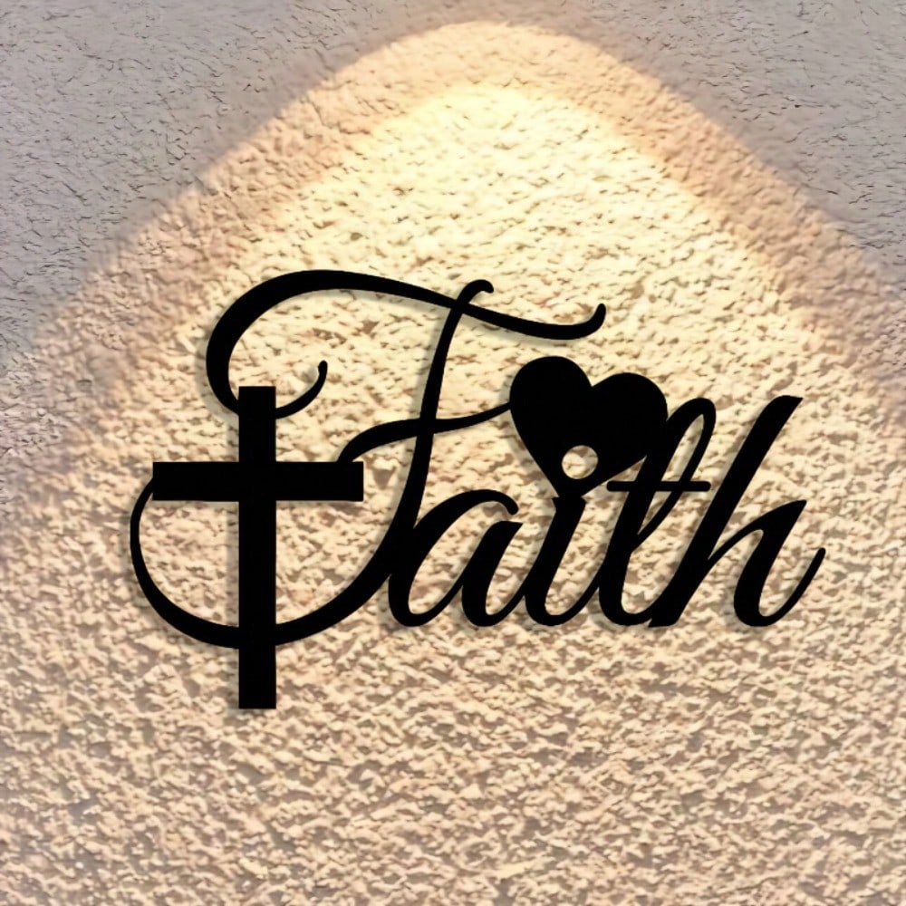 Faith Theme Iron Wall Art Abstract Metal Decor for Living Room Bedroom Cafe Office Gift
