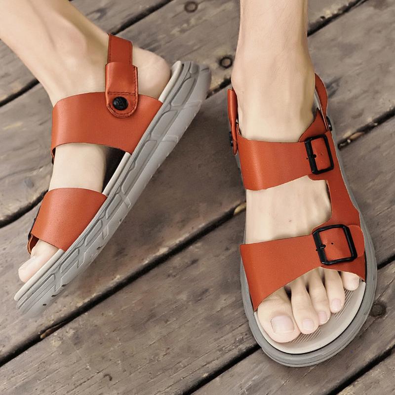 Fashion 2025 Men's Leather Casual Shoes Thick Soles Wear-resistant Soles Summer Sandals High-quality New Outdoor Men's Beach Shoes