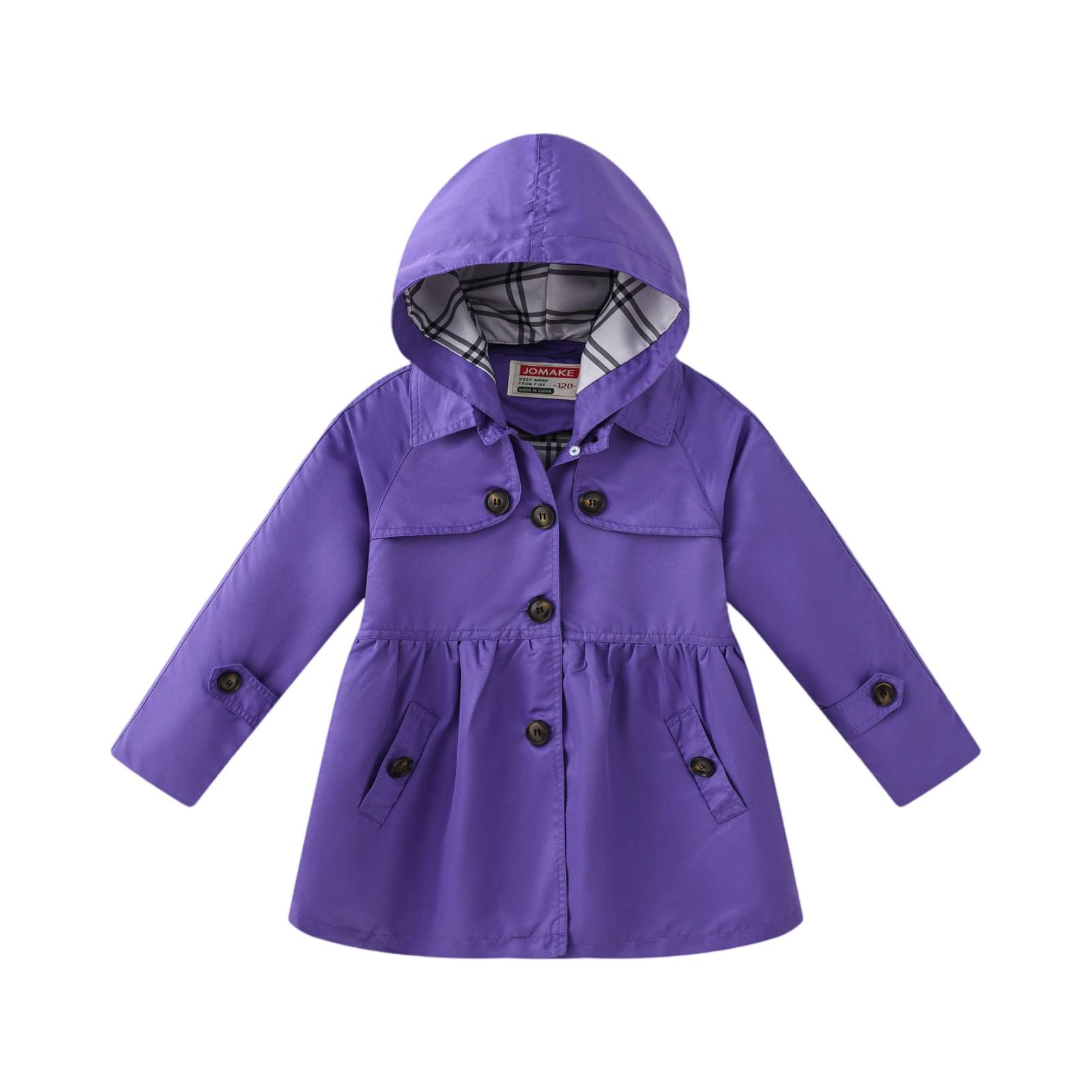 

Girls Detachable Hood Trench - Solid Color Belted Coat 160 фиолетовый