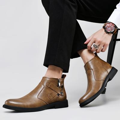 Winter Outdoor Mens Chelsea Boots Versatile Genuine Leather Boots British Fashion Brand Ankle Boots Businessr Short Warm Boots