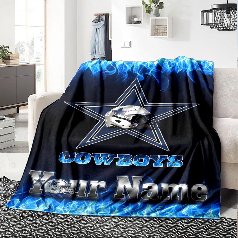 Name Custom Dallas Cowboys Logo Print Flannel Blanket High Quality Warm Comfortable Cover for All Seasons Perfect for Gifts Home Decor