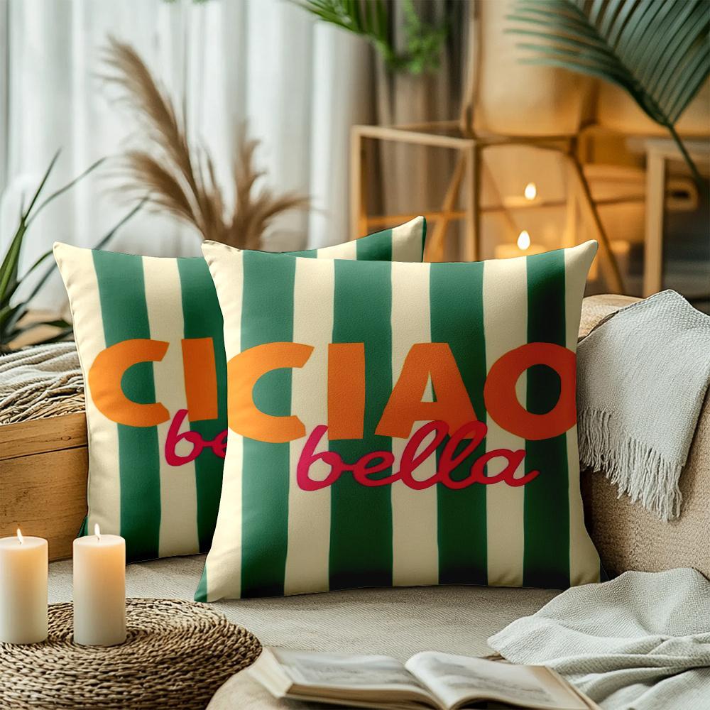 2D Flat-2pcs Striped Letter Print Decorative Throw Pillow Covers, No Inserts Included Sofa chair cushion cover
