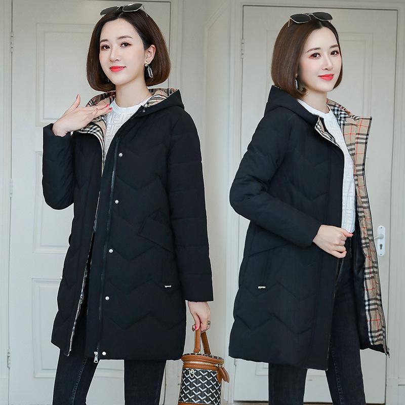 2025 Winter Cotton Jacket Women's Mid-length Fashion Down Padded Jacket Plus Size Slimming Hooded Padded Jacket