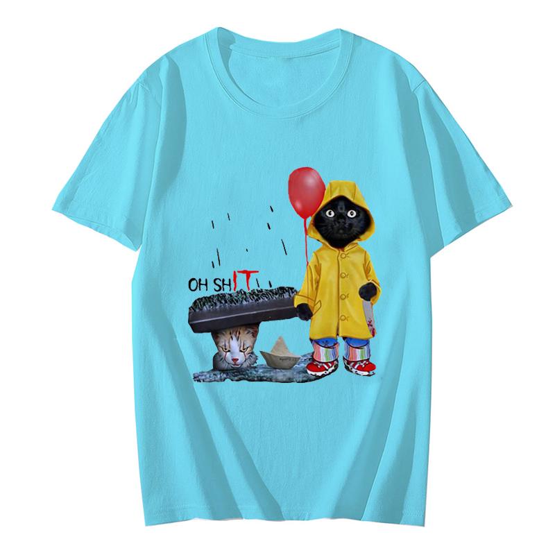 Men's Brand T-shirts Tops Funny Black Cat Tshirts Graphic T Shirts Harajuku Streetwear Hip Hop T Shirt Clothing Horror Cat Tees T-Shirts Men’s