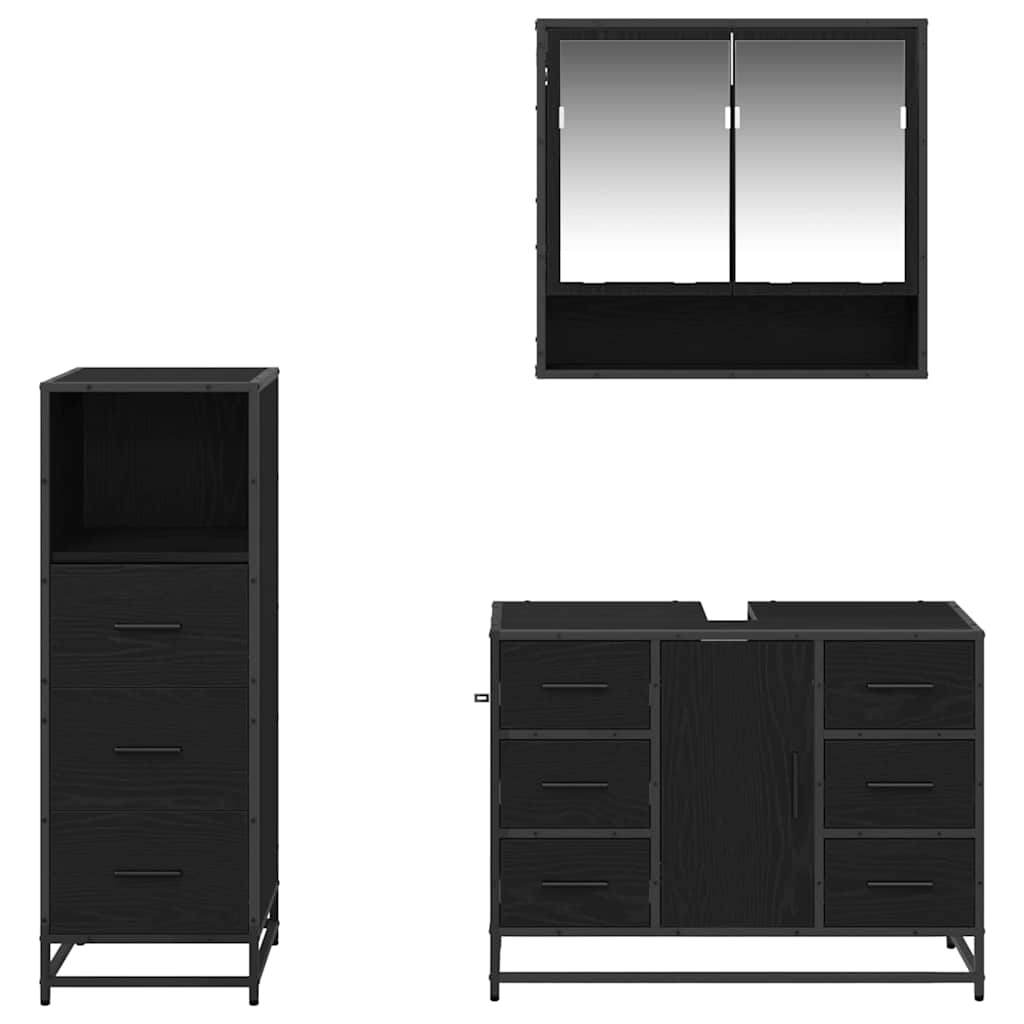 Bathroom Furniture Set 3 Pcs Black Oak Effect Particleboard