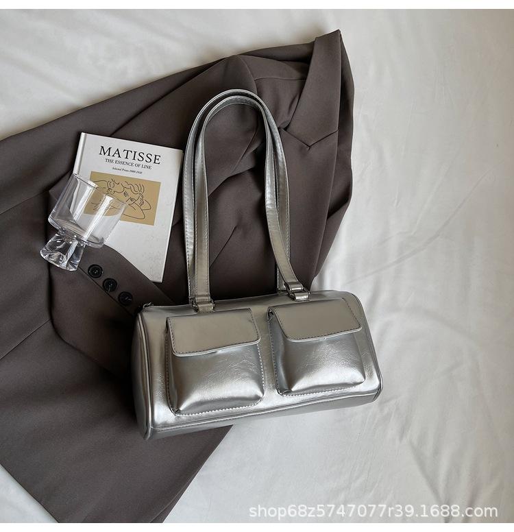 2025 New Niche Design Retro Handbag Bag Korean Version Fashion Ins Double Pocket Large Capacity Underarm Shoulder Bag