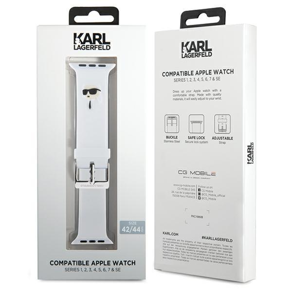 Karl Lagerfeld Pasek Klawlslknh Apple Watch 42/44/45/49Mm Biały/White Strap 3D Rubber Karl Head