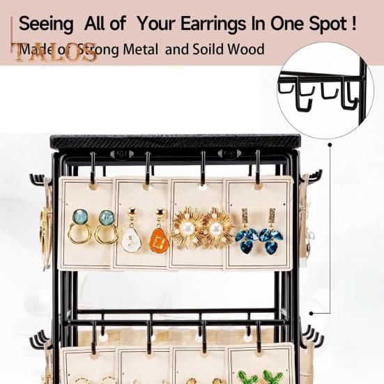 Earring Display Stand with 48 Hooks Earring Display Holder for Vendors 360 Degree All-Round Display Necklaces Bracelets Earring Card Organizer for