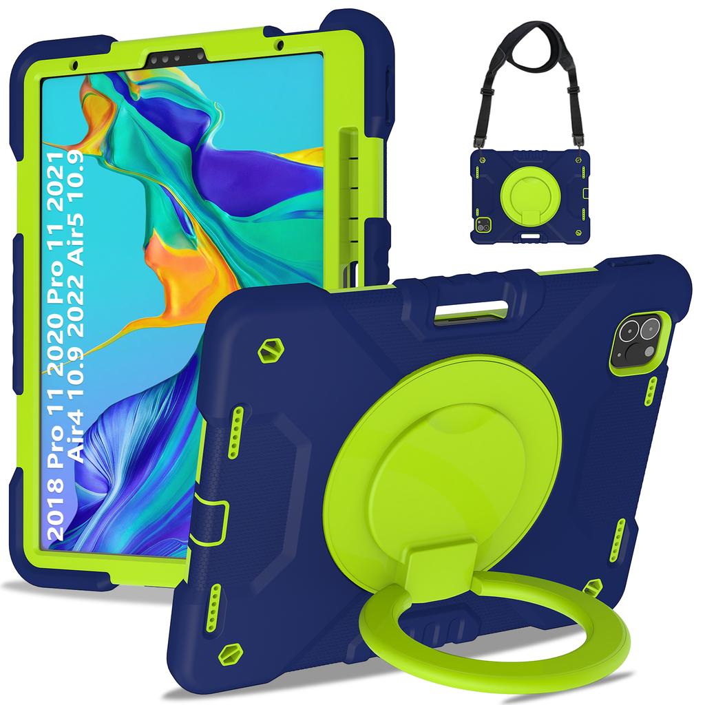 Rotatable Stand Armor Case Universal for iPad Air 4 5 10.9 Pro11 2018-2022 Hybrid Cover With Portable Handle Grip Shoulder Strap