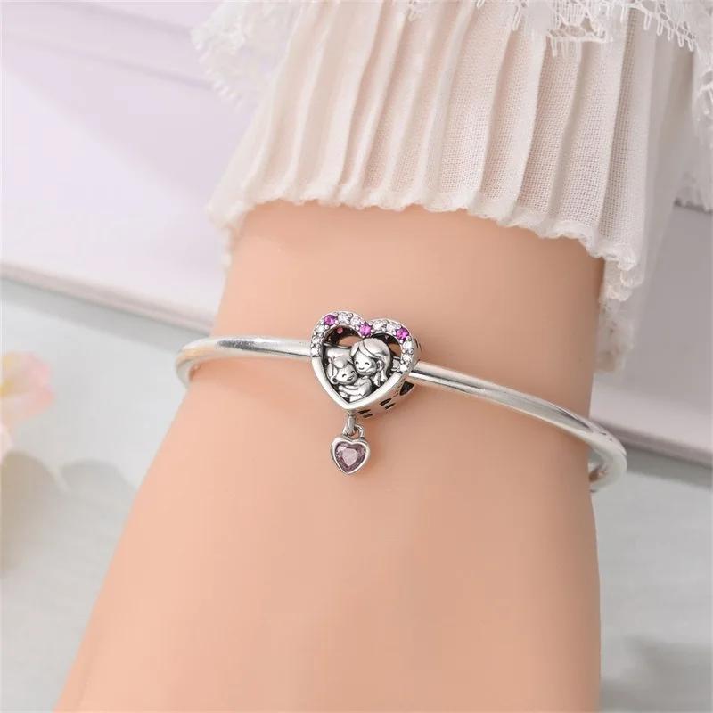 New Copper Pink Family Charm Rabbit Butterfly Heart Earring Bead Pendant Fit Original Bracelet Necklace Diy Jewelry