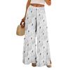 Women Summer Boho Palazzo Pants High Waist Wide Leg Halloween Printing Casual Trousers With Pockets