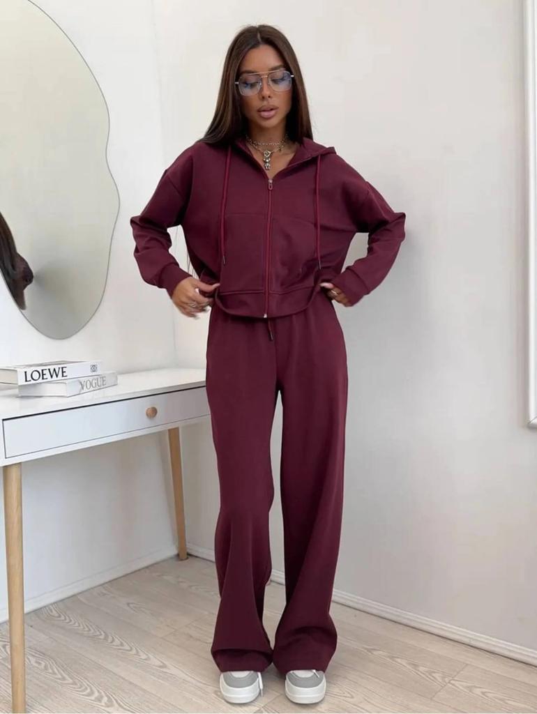 Women's 2-Piece Cotton Zip Up Hooded Sweatsuit Long Sleeve Pullover Jogger Set Casual Athletic Tracksuit