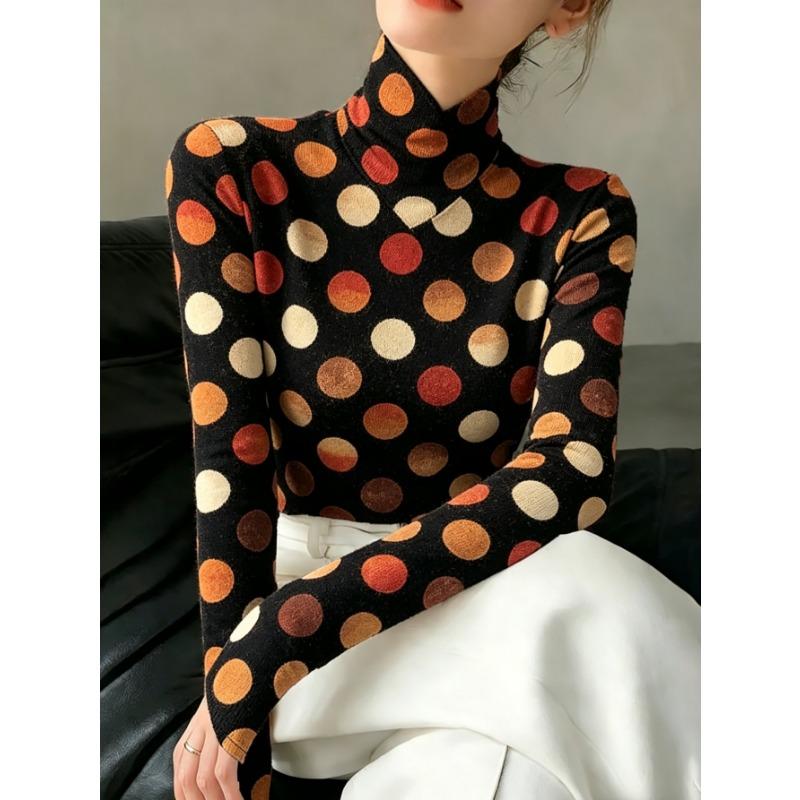 T-shirt sexy da donna a collo alto e maniche lunghe, texture morbida per top autunnali e invernali, lavabile in lavatrice