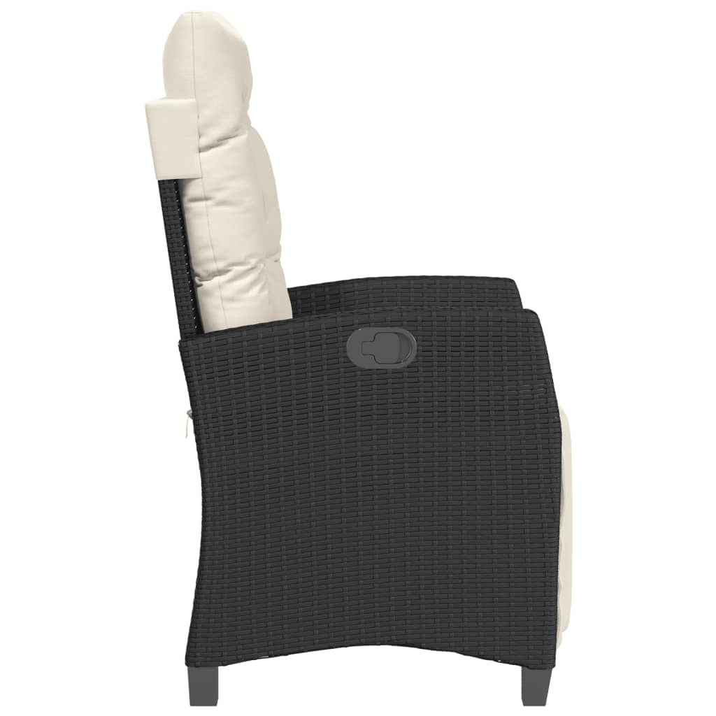 3 Piece Bistro Set with Cushions Black Poly Rattan
