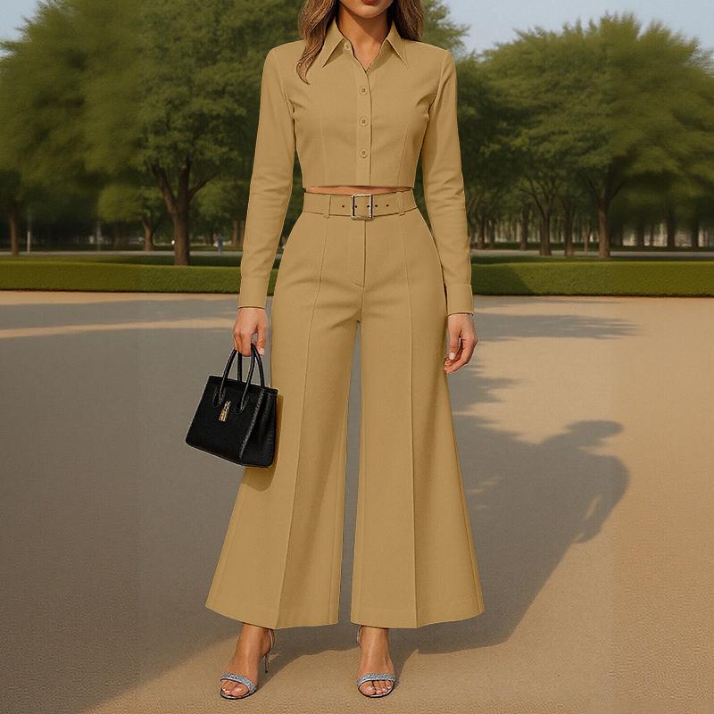 

ZANZEA Женская блузка с длинным рукавом и брюки повседневный комплект из двух частей 5XL хаки