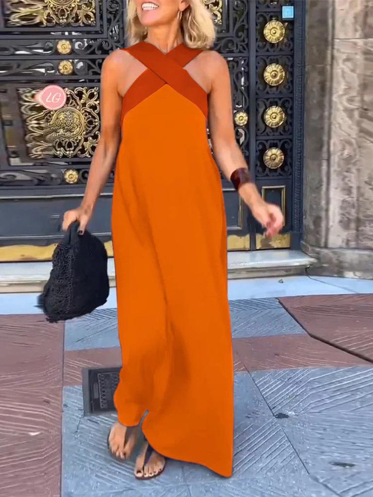 INS Home Casual Loose Shoulder Patchwork Sleeveless Women's Fashion Summer Dress