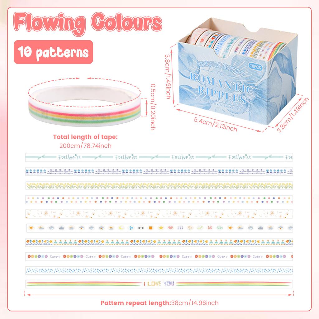 10 Rolls Washi Tape Aesthetics Decor Adhesive Tape Washi Tape DIY Scrapbooking Material Sticker Label Stationery School Supplies