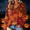 Women's V-Neck Long Sleeve Halloween Print Lightweight Blouse for Fall Parties and Everyday Wear