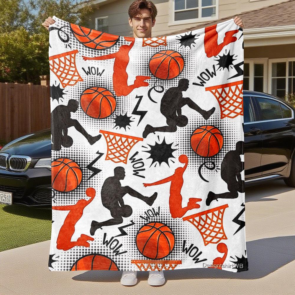 1PC Basketball HoopOutdoor Flannel Blanket - Soft Plush Decor for Picnics, Camping, Bedroom, Playroom, Office, or Lunch Break 1244A