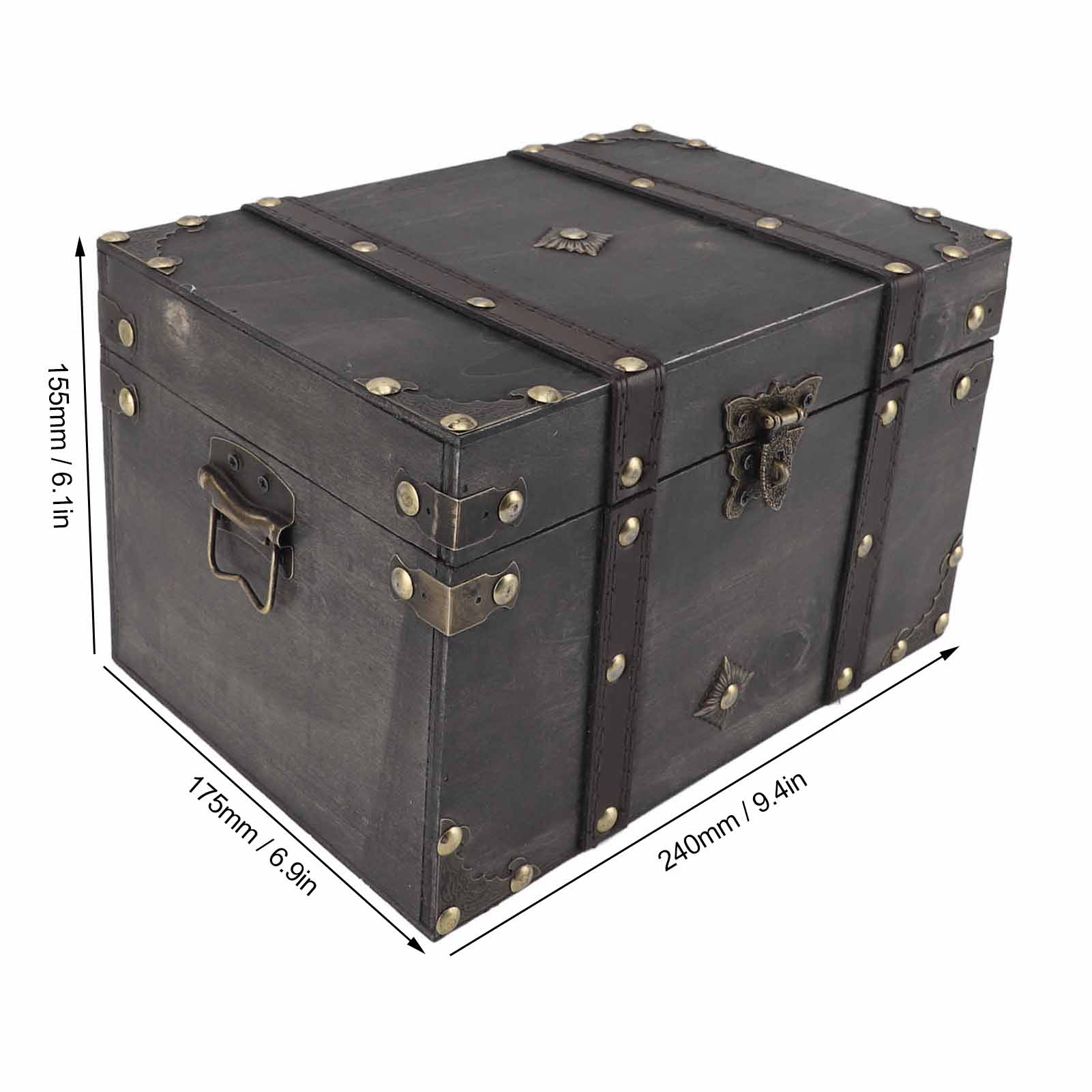 

Wooden Treasure Chest Box Decorative Exquisite Vintage Storage Box Container with Lock for Jewelry Earrings Bracelets темно-серого
