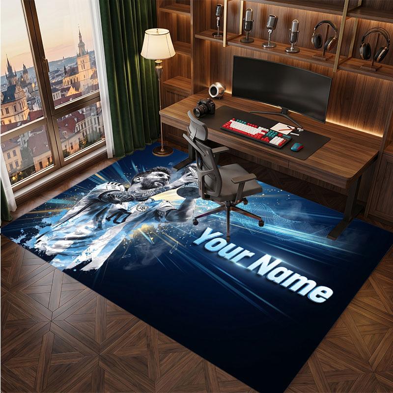Lionel Messi Individueller Kristall-Samt-Teppich, Personalisierter Namens-Textdruck, Fußball-Logo Weiche rutschfeste Fußmatte Heimdekoration Geschenk