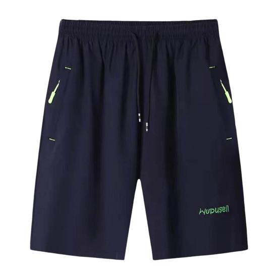 Pánské letní ležérní šortky s kapsami na zip elastický pas stahovací šňůrky široké nohavice běh fitness plážové krátké kalhoty