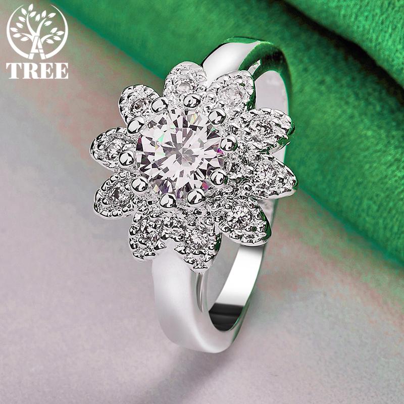 925 Sterling Silver Exquisite Shiny Sunflower Zircon Ring For Women Fashion Party Birthday Engagement Wedding Charm Jewelry Gift