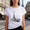 Damen 90er Jahre T-Shirt Paris Print T-Shirt Mädchen Kurzarm Rundhals Lässige T-Shirts Tops für Sommer Frühling Kleidung