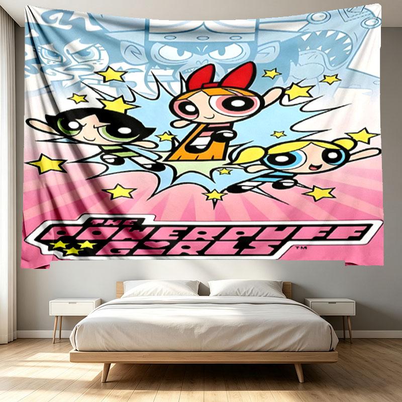 The Powerpuff Girls Print Tapestry - Portable Wall Decor Cloth, for Home, Dorm, Travel, Bedroom, Living Room - Ideal Birthday Housewarming Gift