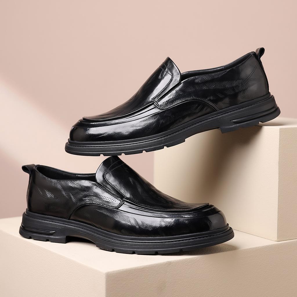 Autumn Men'S Leather Shoes Commuter Platform Leather Men'S Shoes First Layer Cowhide High-End Black One-Pedal Single Shoes