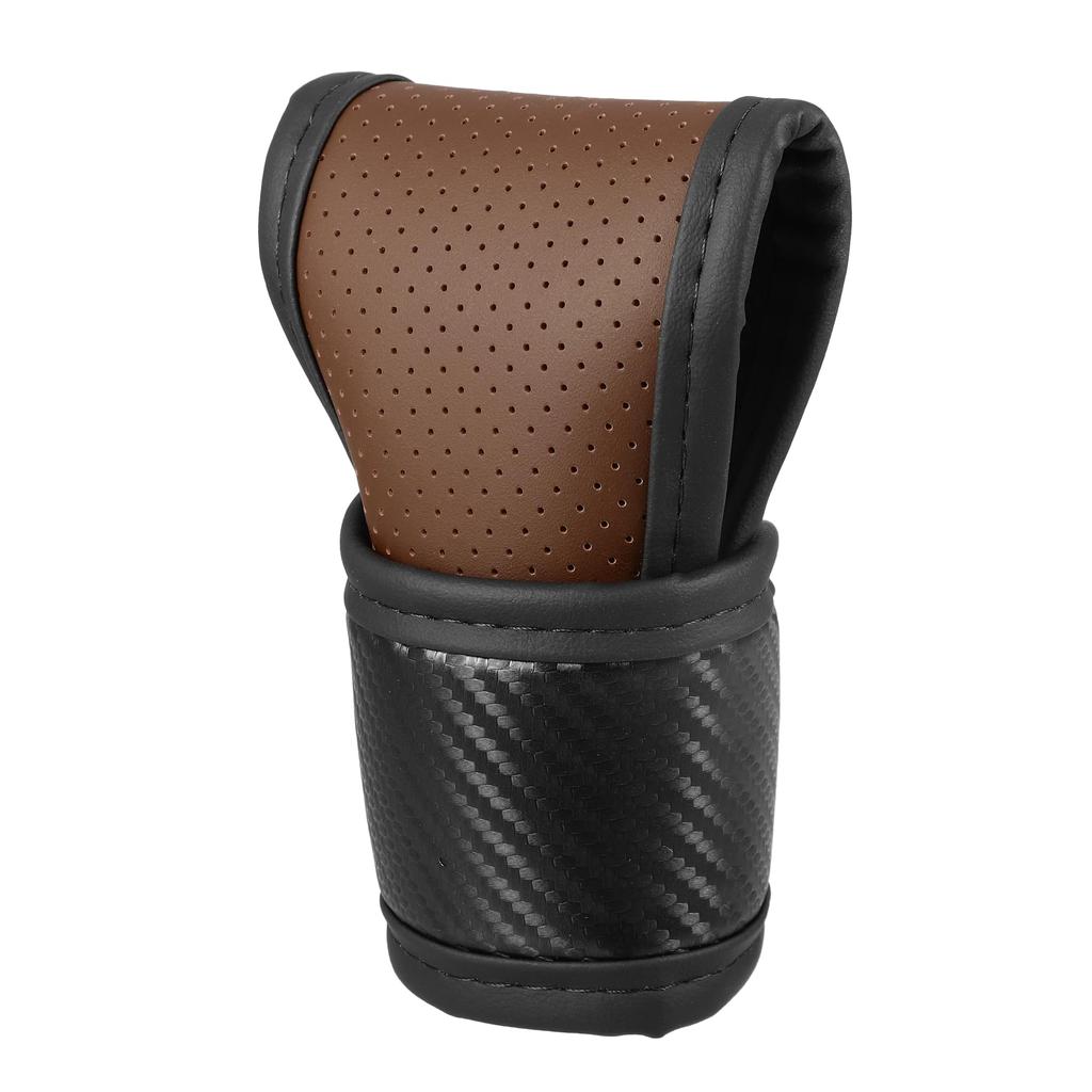 Partuto 1pc Universal Car Shift Knob Cover - Car Knob Gear Sticky Protector Breathable- For Leather Brown