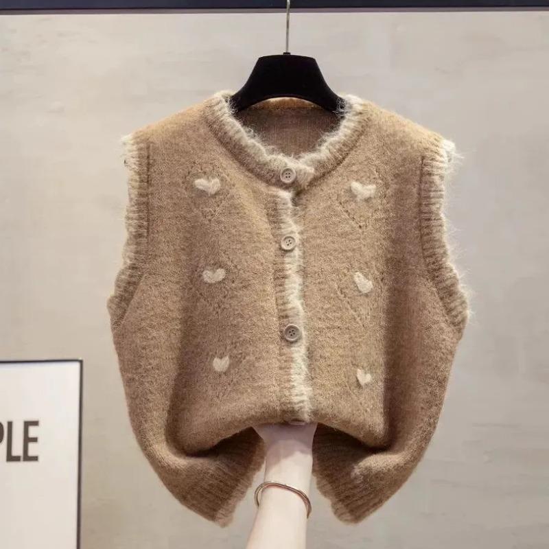 

Кардиган с круглым вырезом, вязаный жилет, женская осенняя свободная верхняя одежда, свитер с зажимом в виде лошади, интернет-знаменитость S верблюд