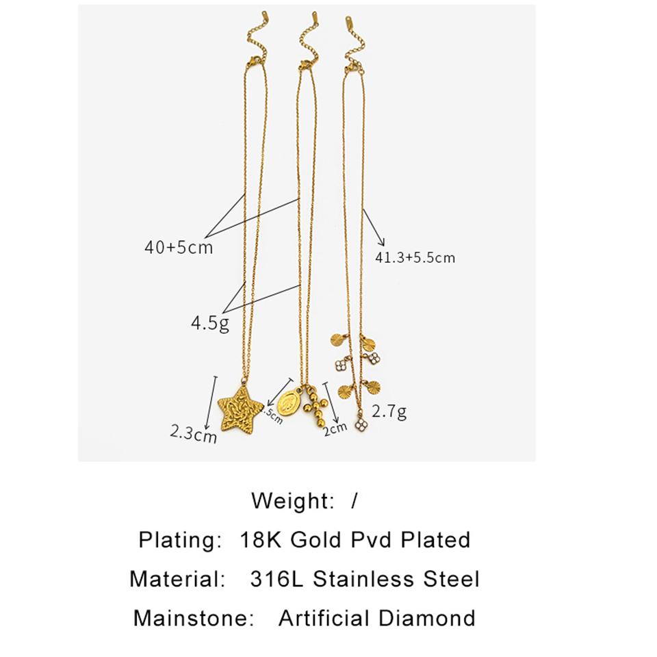 ZAKOL Retro Stainless Steel Star Cross Pendant Necklaces for Women Punk Gold Color Party Stacked Necklace Clavicle Chain