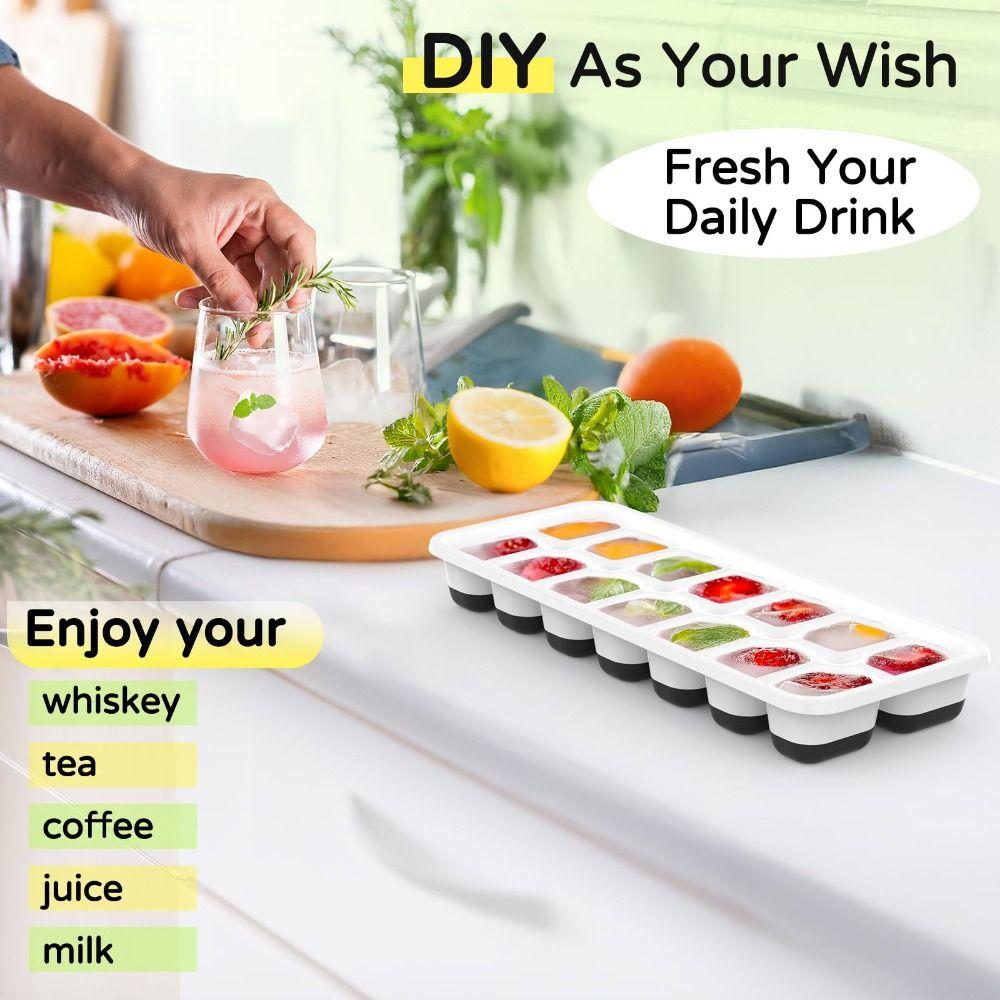 5PCS with Lid Ice Cube Tray Reusable Ice Maker Molds Durable Ice Cube Mold  Coffee