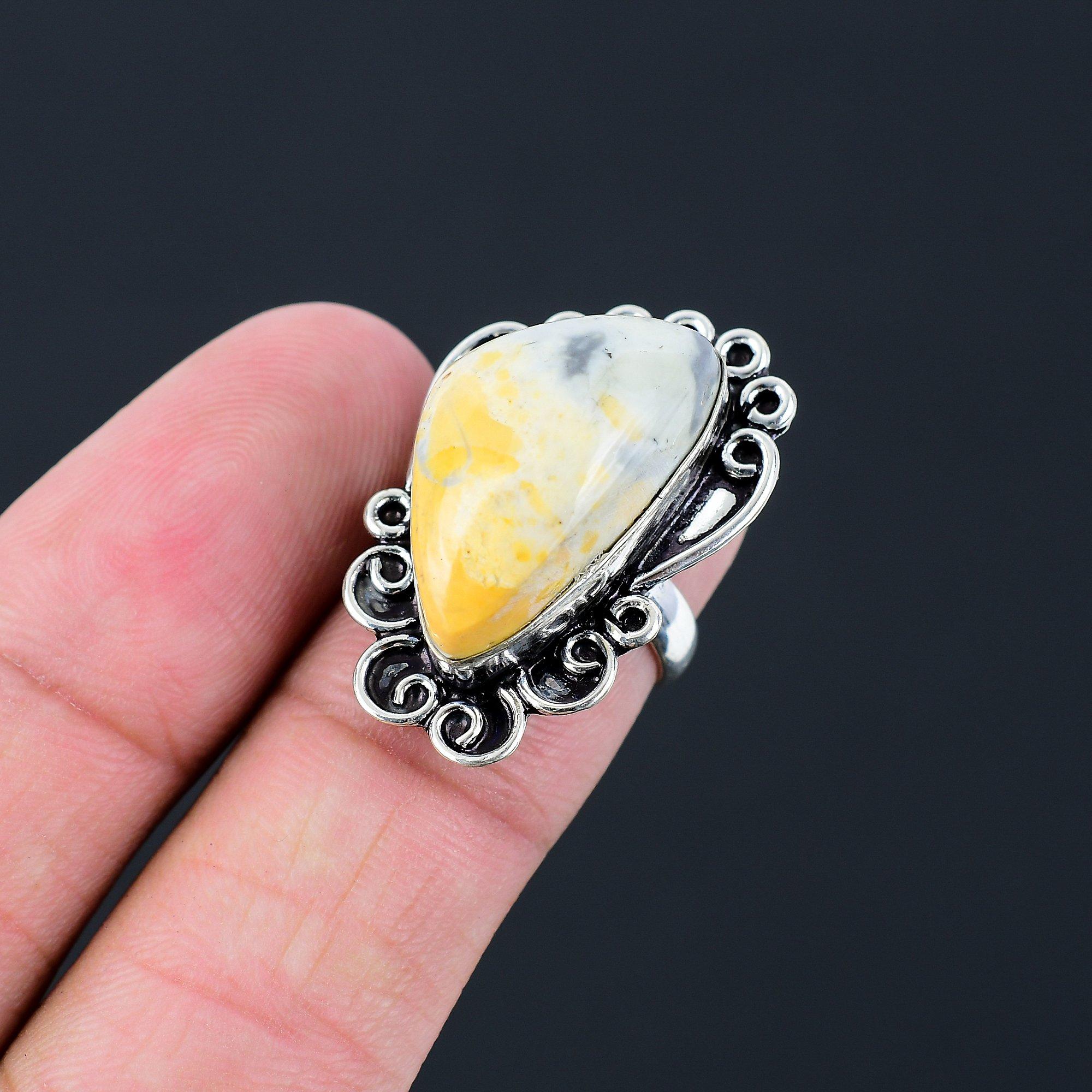 Mothers day Deal Sterling Silver Maligano Jasper Stone Boho Statement Ring US 7 7