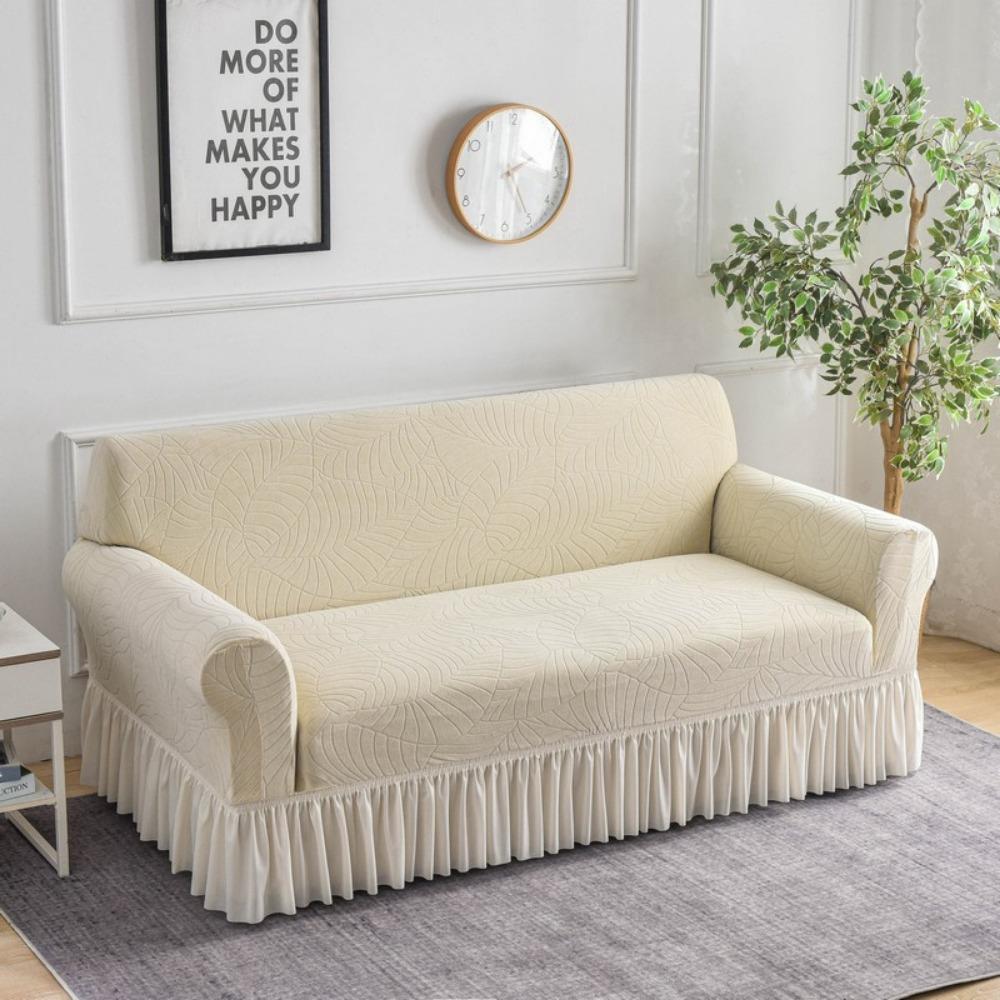 Lace Hem Jacquard Sofa Cover Stretch Full Elastic Slipcover Nordic Style Anti Slip Fabric