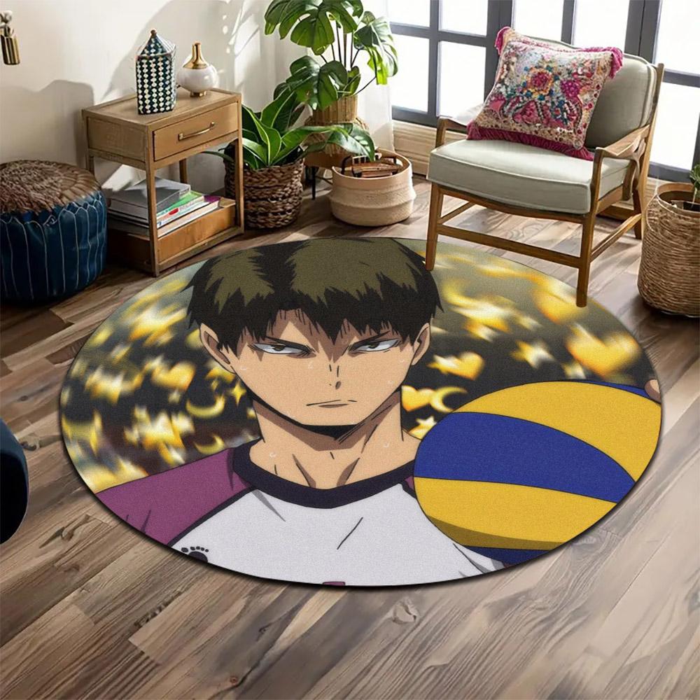 Circular Rug Haikyuu Anime Ushijima Wakatoshi Shiratorizawa Volleyball Player Purple Jersey Rug for Anime Game Room Decor