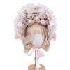 Women Girls Pink Vintage Victorian Tea Party Lace Straw Hat Lolita Flowers Ribbons Flat Bonnet Headdress With Bow  Pearl