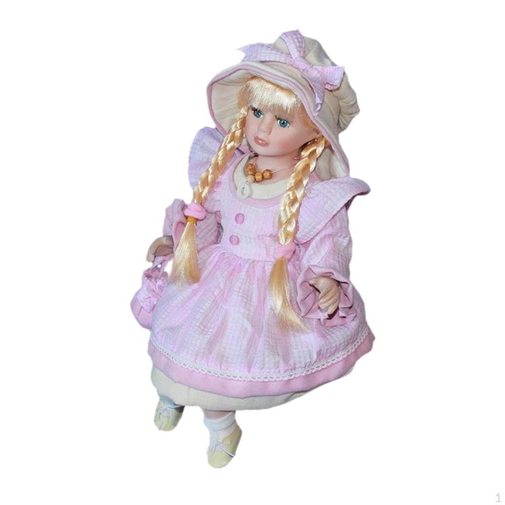 Ceramic Doll In Dress Miniature Porcelain Figure 17.72inch Standing Up for Kids