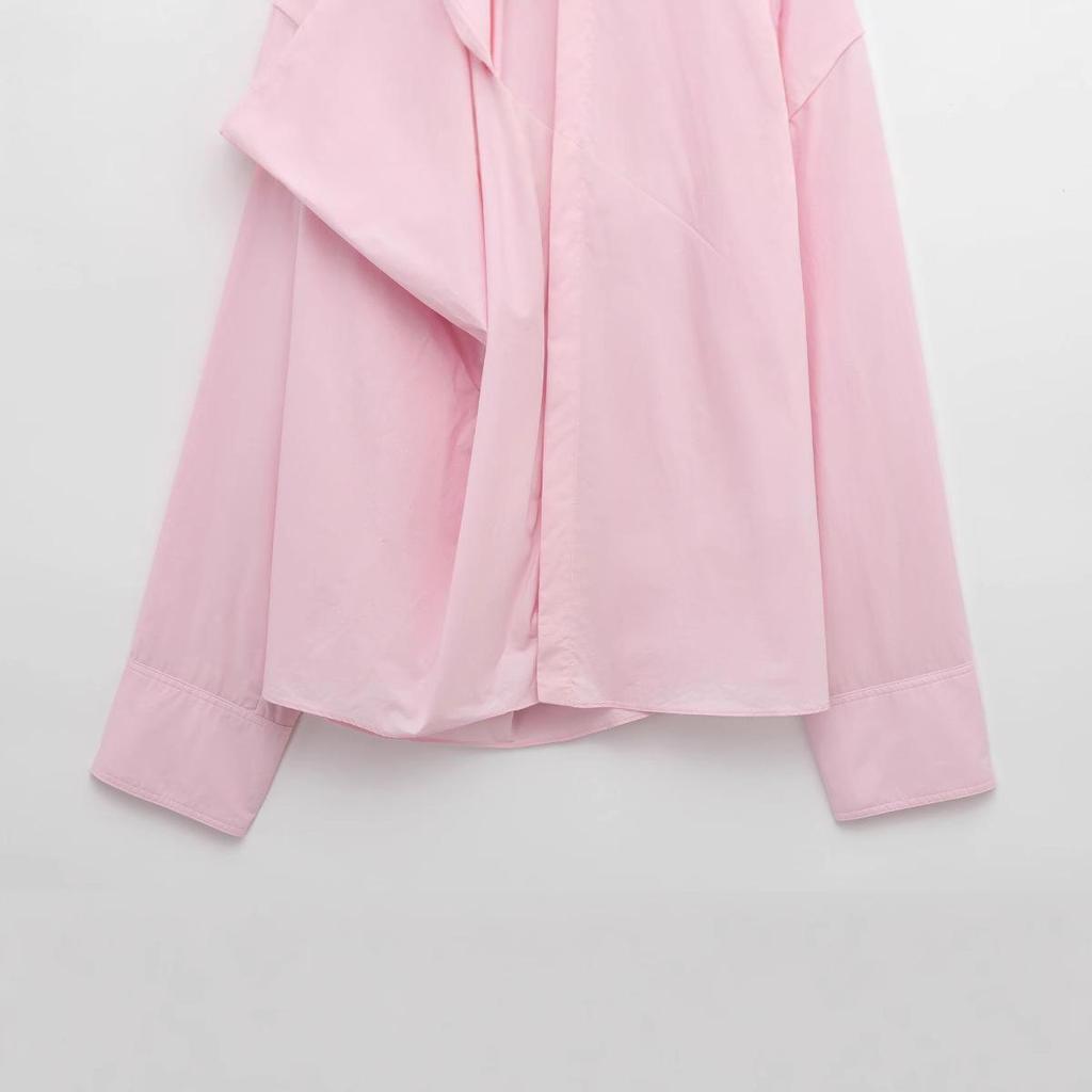 2025 Spring European & American Style Women's Puff Shoulder Poplin Fashion Shirt