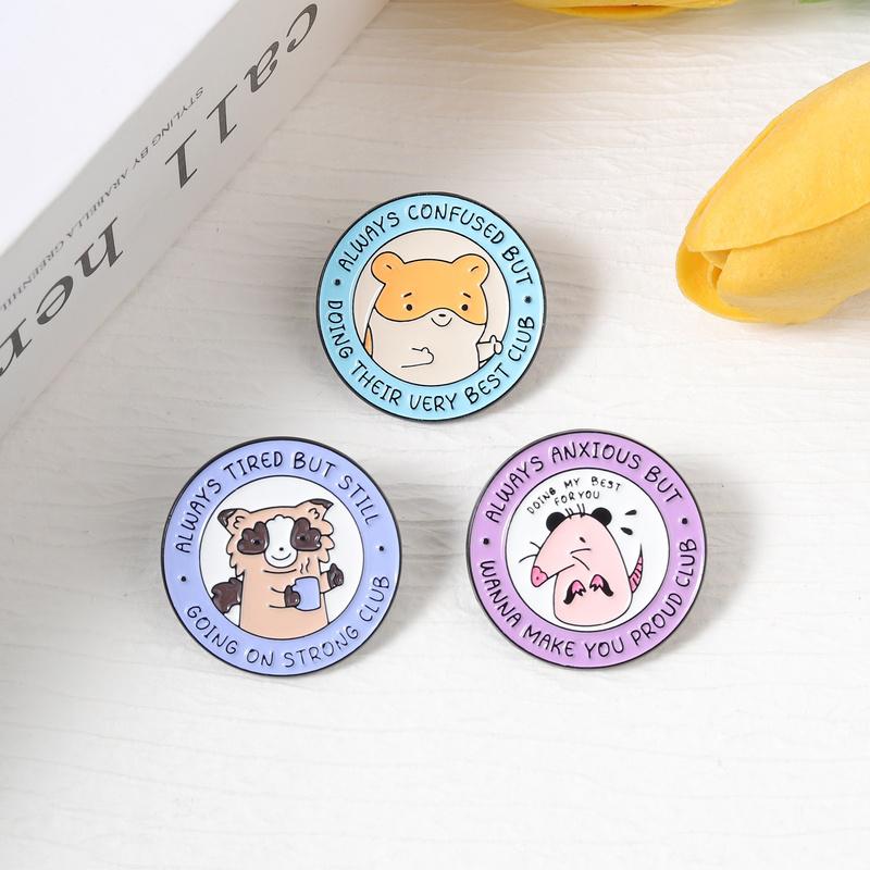 Cute Raccoon Hamster Opossum Quotes Enamel Pins Always Anxious But Wanna Make You Proud Club Brooches Lapel Badge Jewelry Gifts