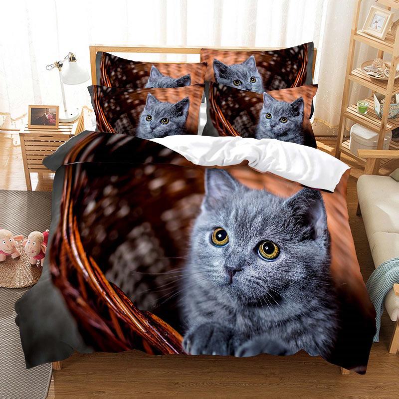 Comforter Cat Cute Kitty Theme Bedding Set For Kids Girls 2/3Pcs Single Double Queen King Size Comforter Bedclothes
